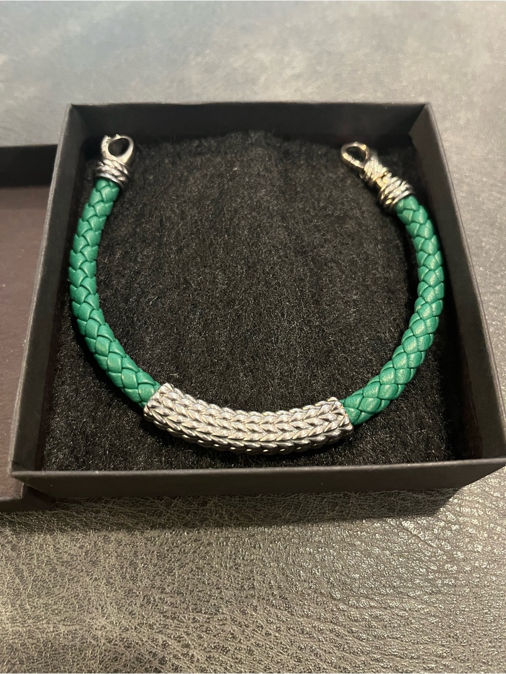 Jai John Hardy Sterling Silver Green Leather Braided Bracelet